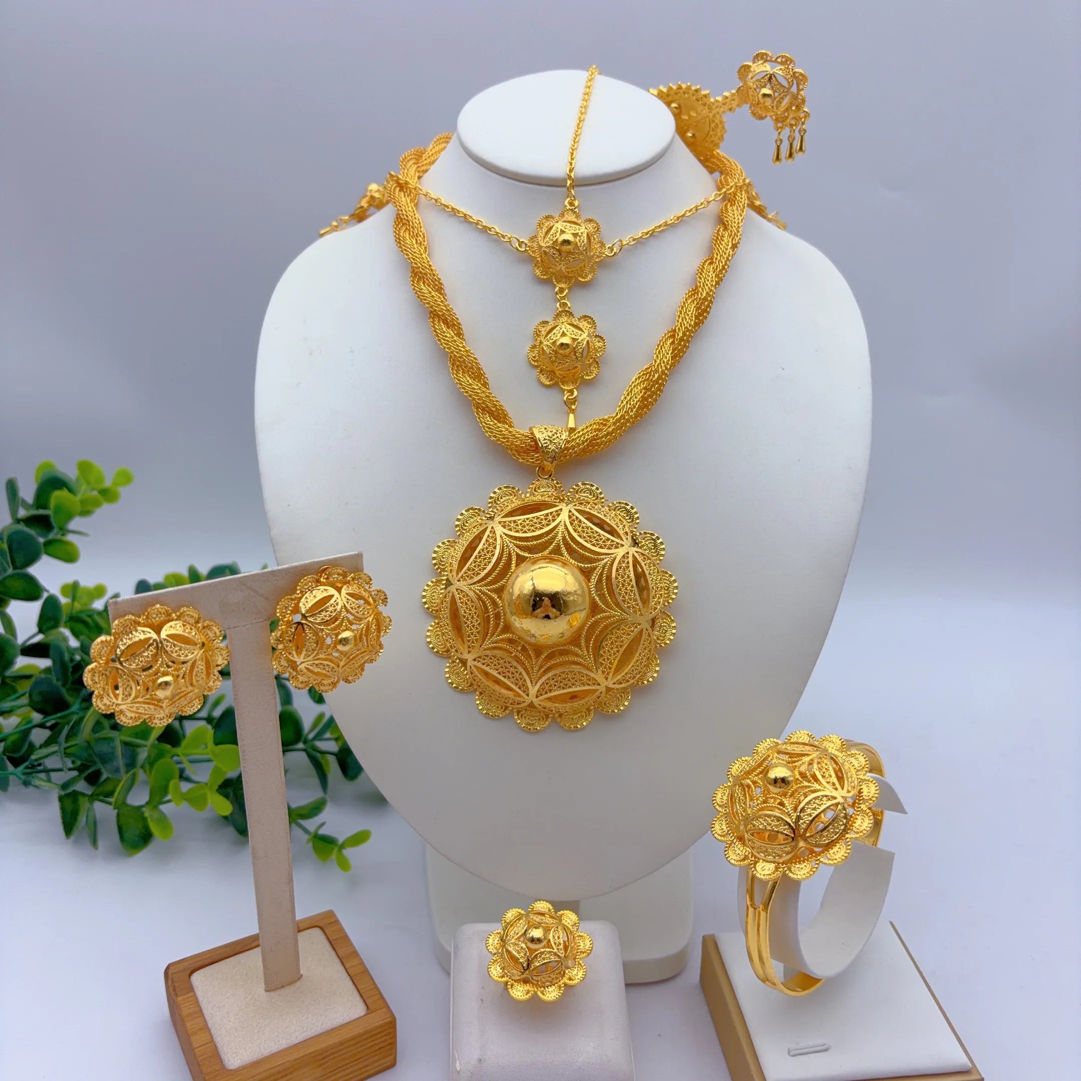 Royal Ethiopian-Inspired Gold-Plated Jewelry Set (6 PCS)