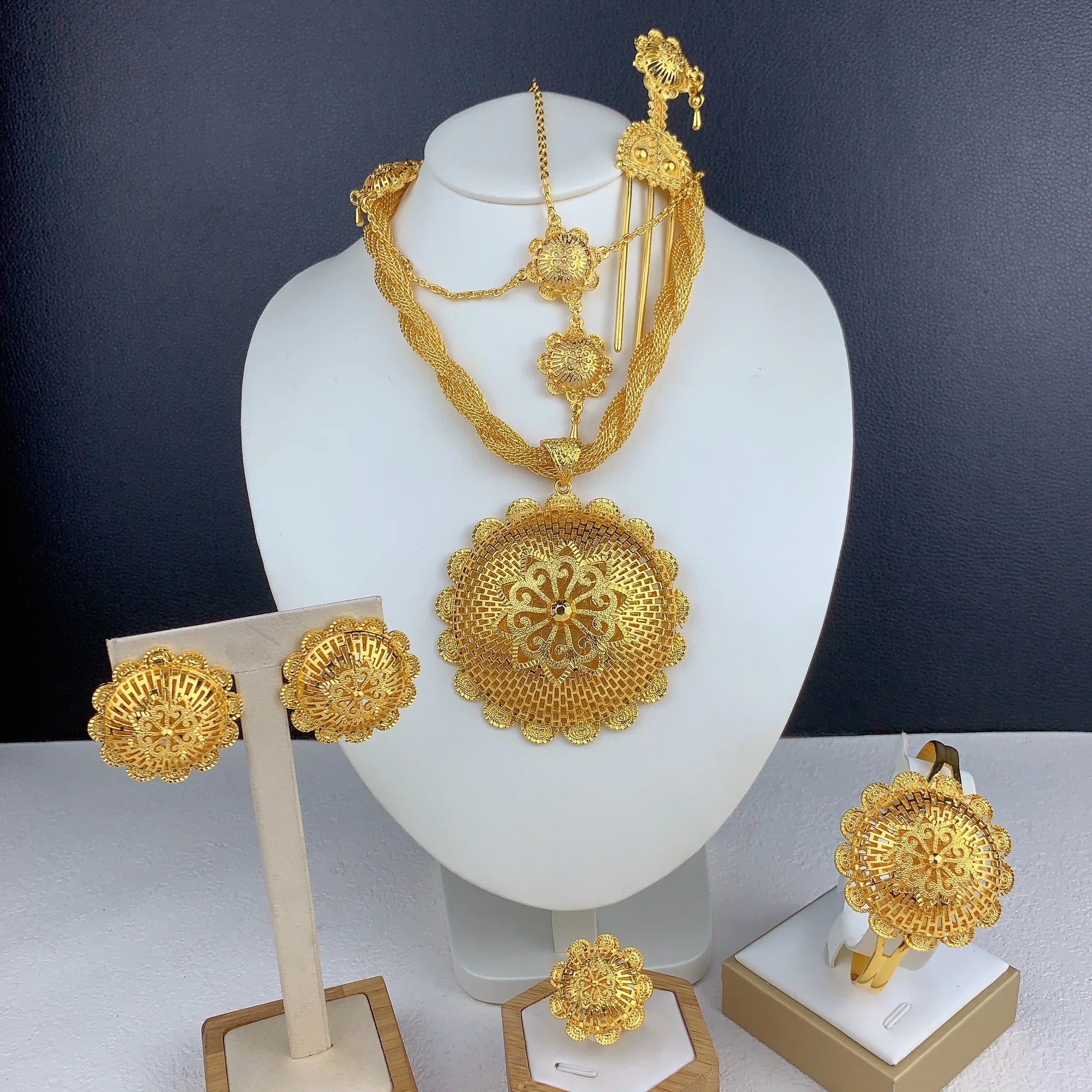 Royal Ethiopian-Inspired Gold-Plated Jewelry Set (6 PCS)