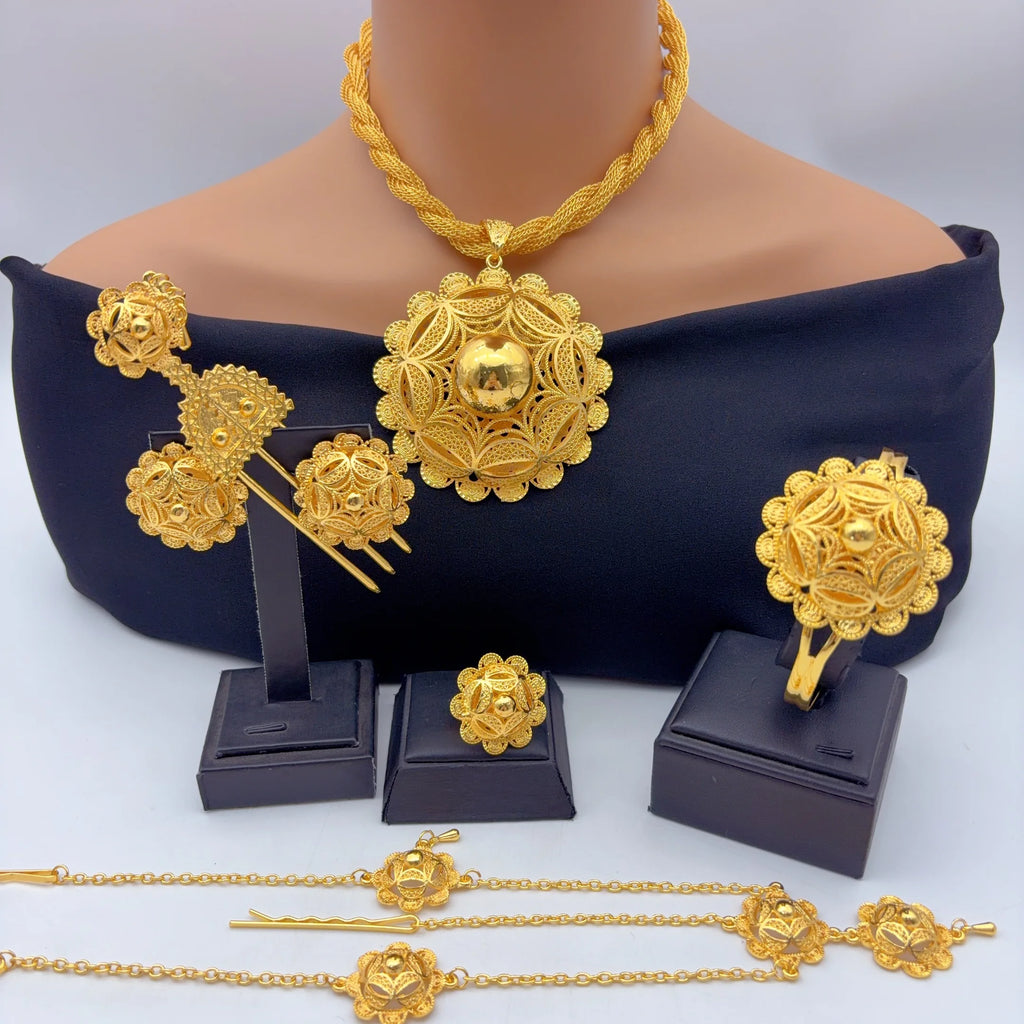Royal Ethiopian-Inspired Gold-Plated Jewelry Set (6 PCS)