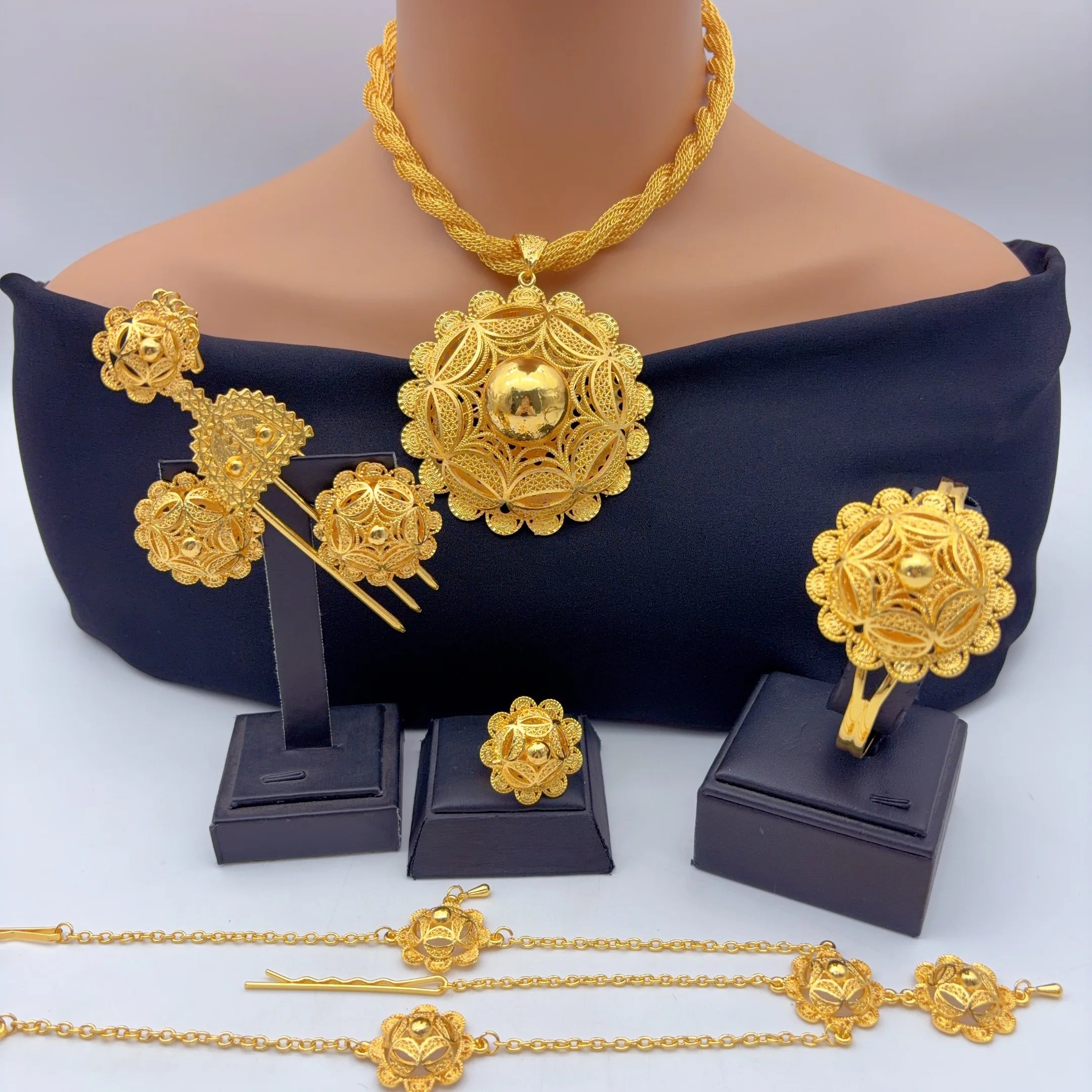 Royal Ethiopian-Inspired Gold-Plated Jewelry Set (6 PCS)