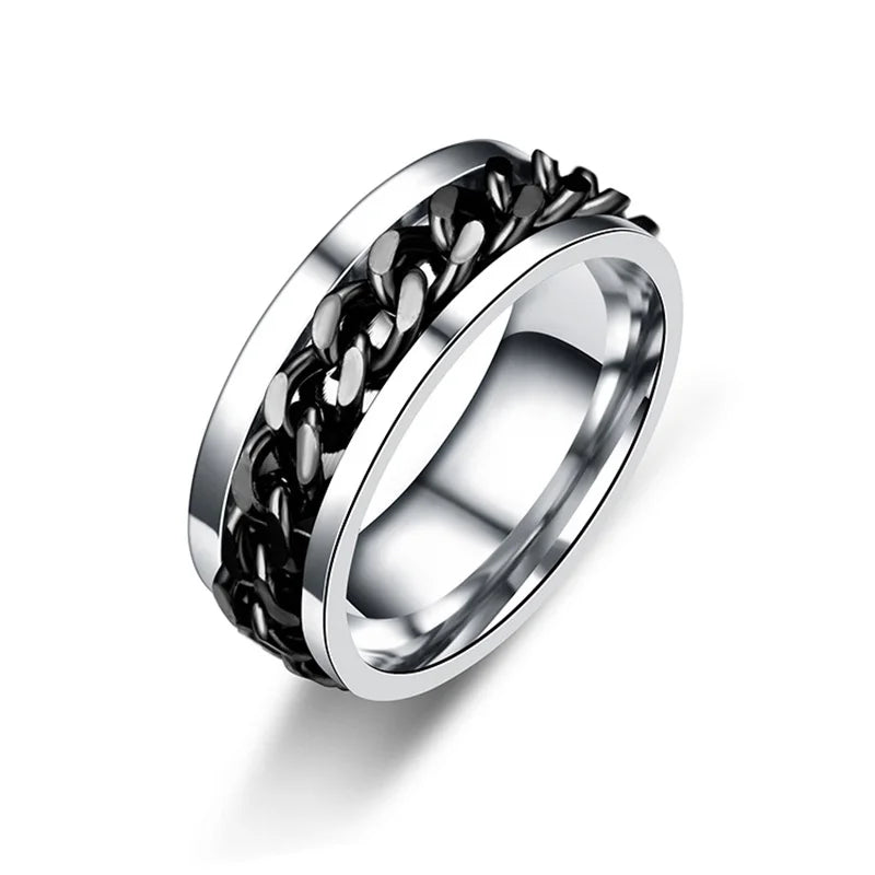 Titanium Steel Rotatable Chain Rings for Women Men Spinner Decompression Multifunctional Chain Ring Bottle Opener Ring Jewelry