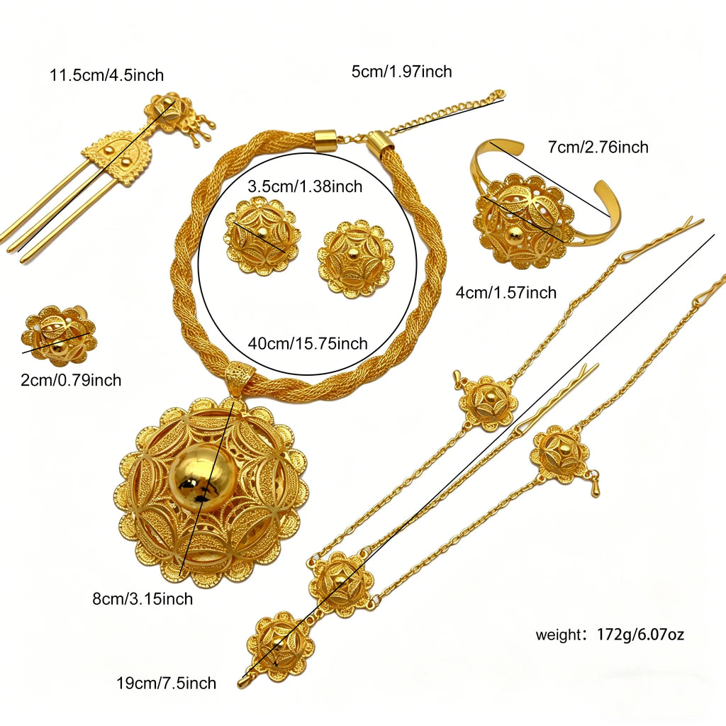 Royal Ethiopian-Inspired Gold-Plated Jewelry Set (6 PCS)