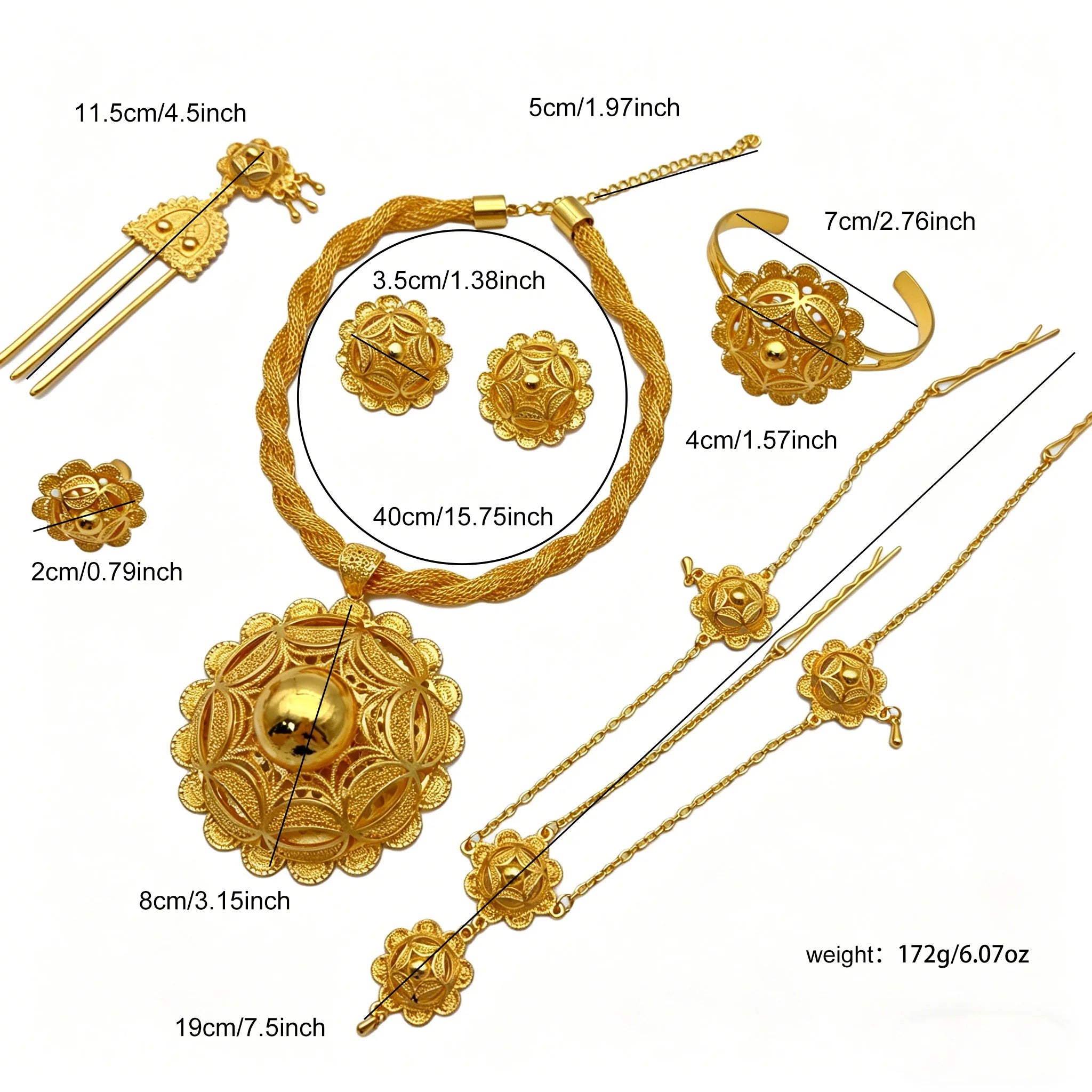 Royal Ethiopian-Inspired Gold-Plated Jewelry Set (6 PCS)