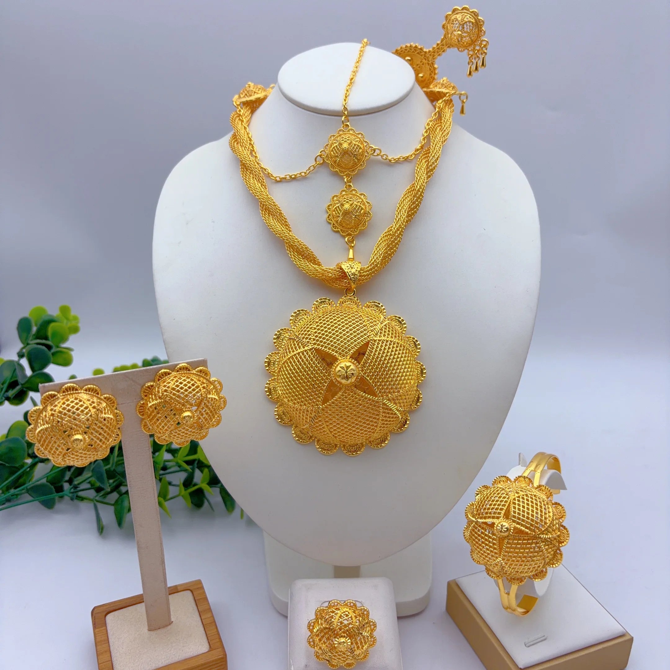 Royal Ethiopian-Inspired Gold-Plated Jewelry Set (6 PCS)