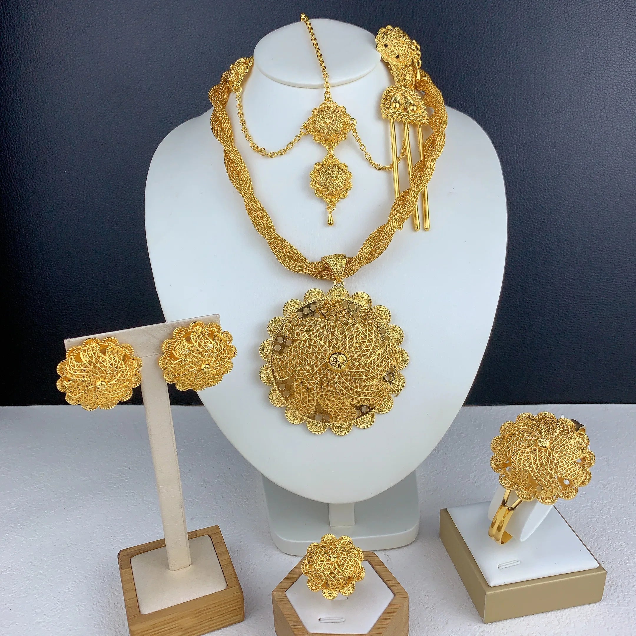 Royal Ethiopian-Inspired Gold-Plated Jewelry Set (6 PCS)