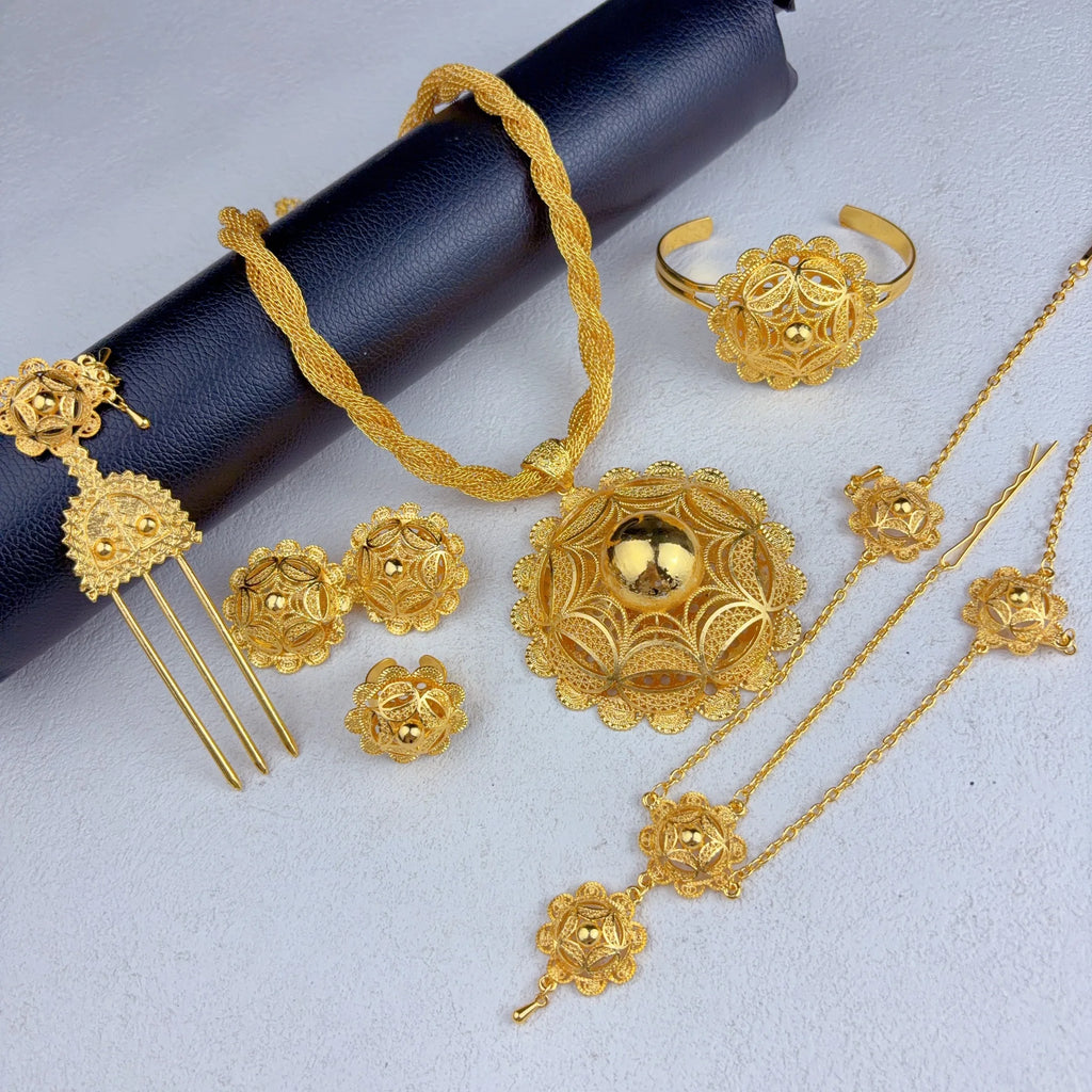 Royal Ethiopian-Inspired Gold-Plated Jewelry Set (6 PCS)